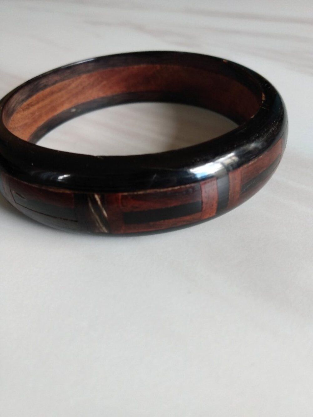 Vintage Wood Inlaid Bangle Bracelet Marquetry Jewelry - Picture 6 of 14